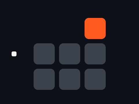 An idea moving through six squares to shipped, with the orange square returning as a fix ticket